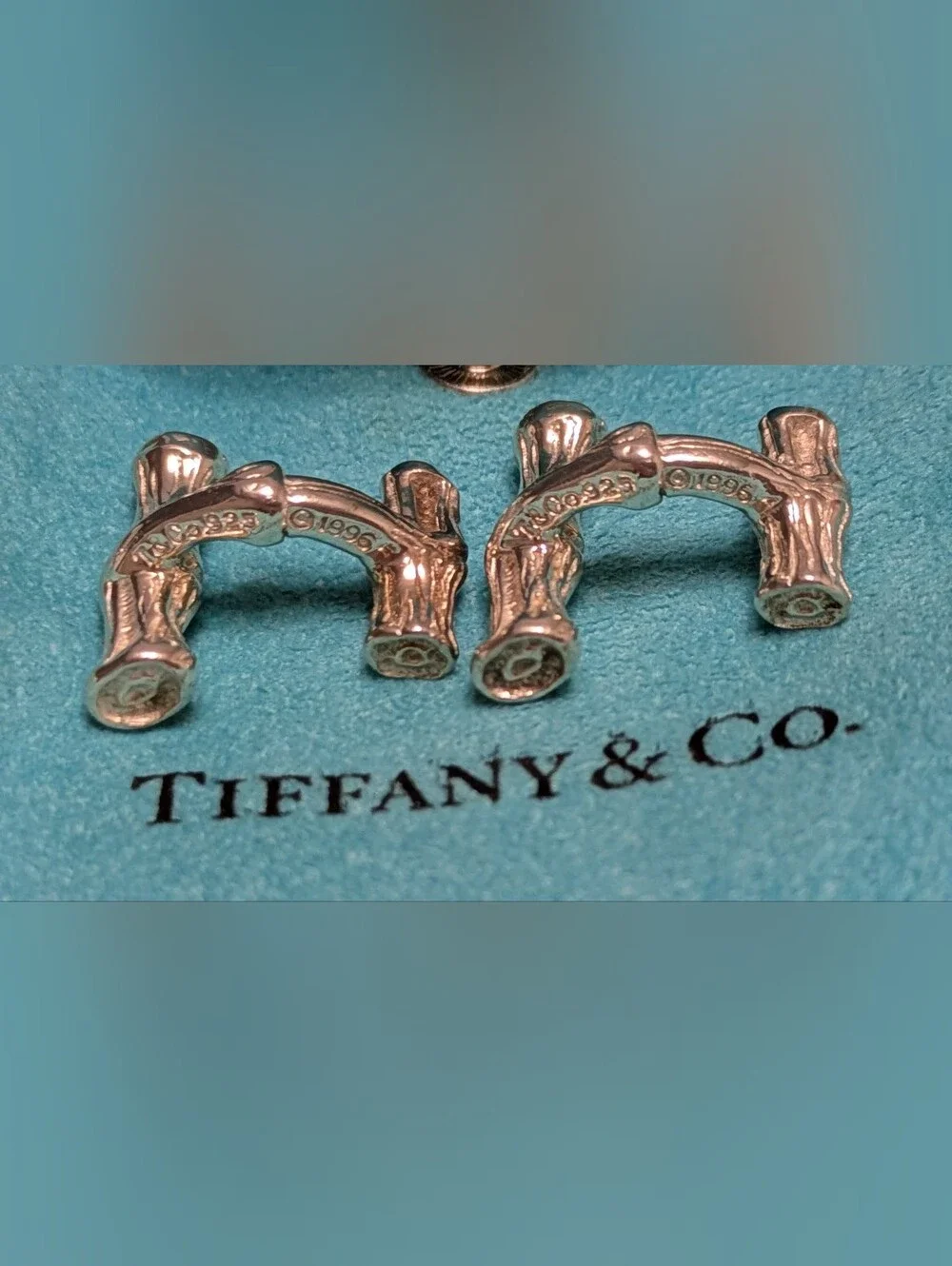 Authentic Vintage 1996 Tiffany & Co. Sterling Silver Bamboo Cufflinks w/Pouch